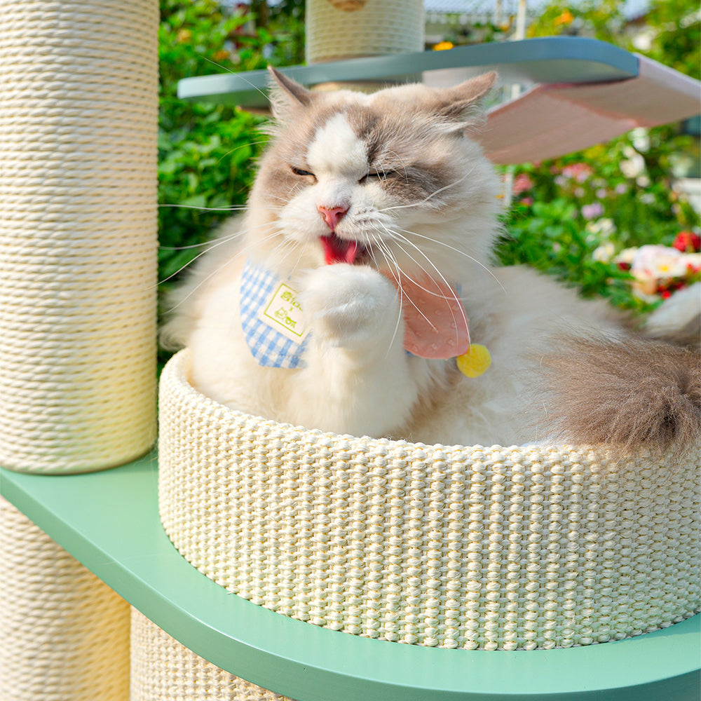 HONEYPOTCAT PURRING Multi-Tier Plush & Sisal Deluxe Cat Tree - 153cm - Macaron Edition mac182531mun