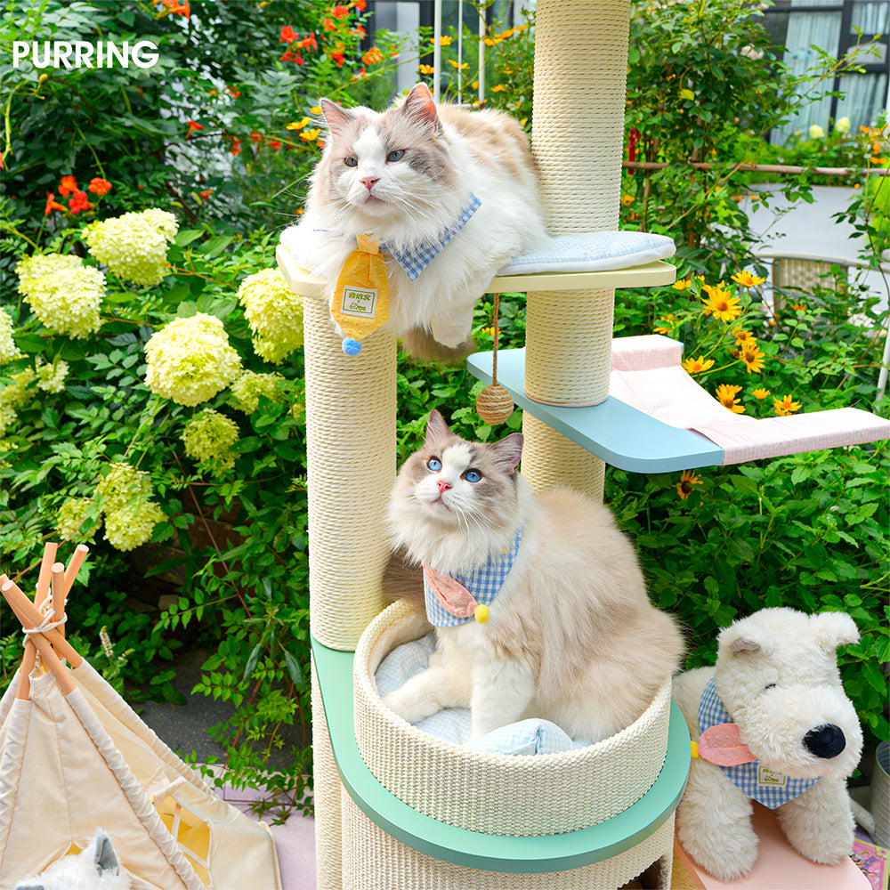 HONEYPOTCAT PURRING Multi-Tier Plush & Sisal Deluxe Cat Tree - 153cm - Macaron Edition mac182531mun