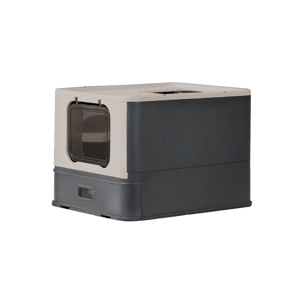 PAKEWAY Foldable Enclosed Cat Litter Box with Stainless Steel Tray 54.2x42.2x38cm