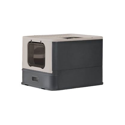 PAKEWAY Foldable Enclosed Cat Litter Box with Stainless Steel Tray 54.2x42.2x38cm