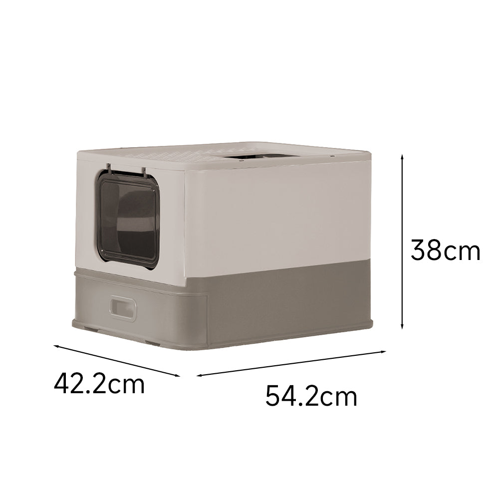 PAKEWAY Foldable Enclosed Cat Litter Box with Stainless Steel Tray 54.2x42.2x38cm