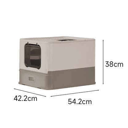 PAKEWAY Foldable Enclosed Cat Litter Box with Stainless Steel Tray 54.2x42.2x38cm