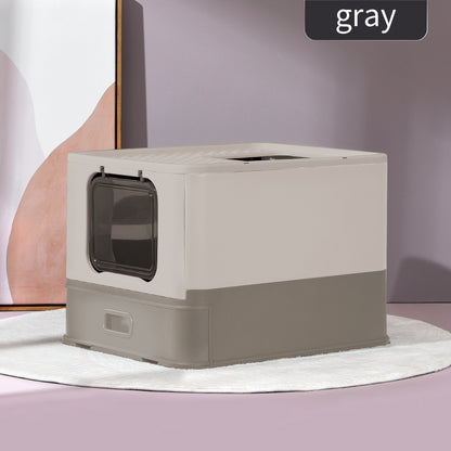 PAKEWAY Foldable Enclosed Cat Litter Box with Stainless Steel Tray 54.2x42.2x38cm