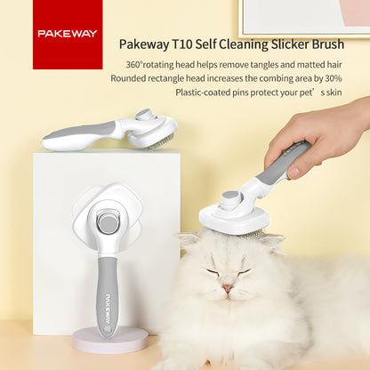 PAKEWAY T10 Self Cleaning Slicker Brush - Grey & White - Standard Version
