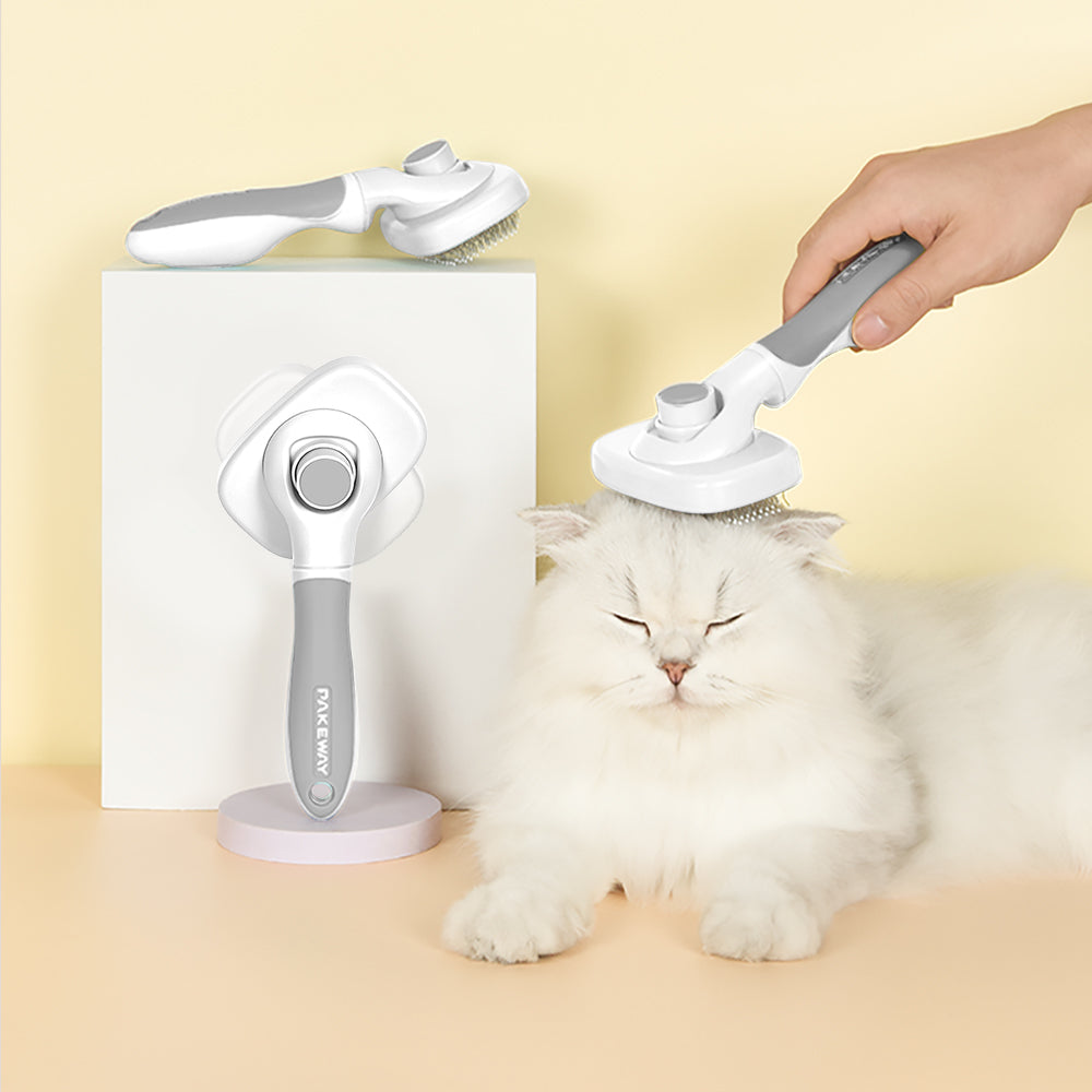 PAKEWAY T10 Self Cleaning Slicker Brush - Grey & White - Standard Version