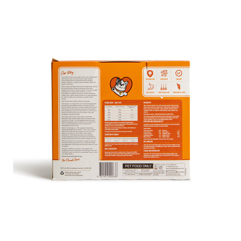 PROUDI Premium Frozen Turkey & Chicken Raw Cat Food 1.08Kg