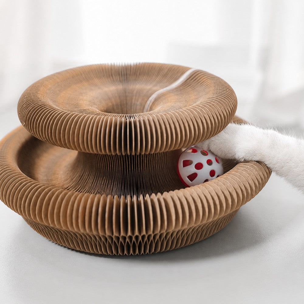 Foldable Accordion Cat Scratcher – Magnetic Corrugated Cardboard Toy