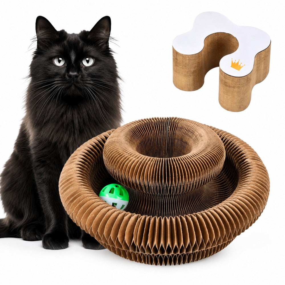 Foldable Accordion Cat Scratcher – Magnetic Corrugated Cardboard Toy