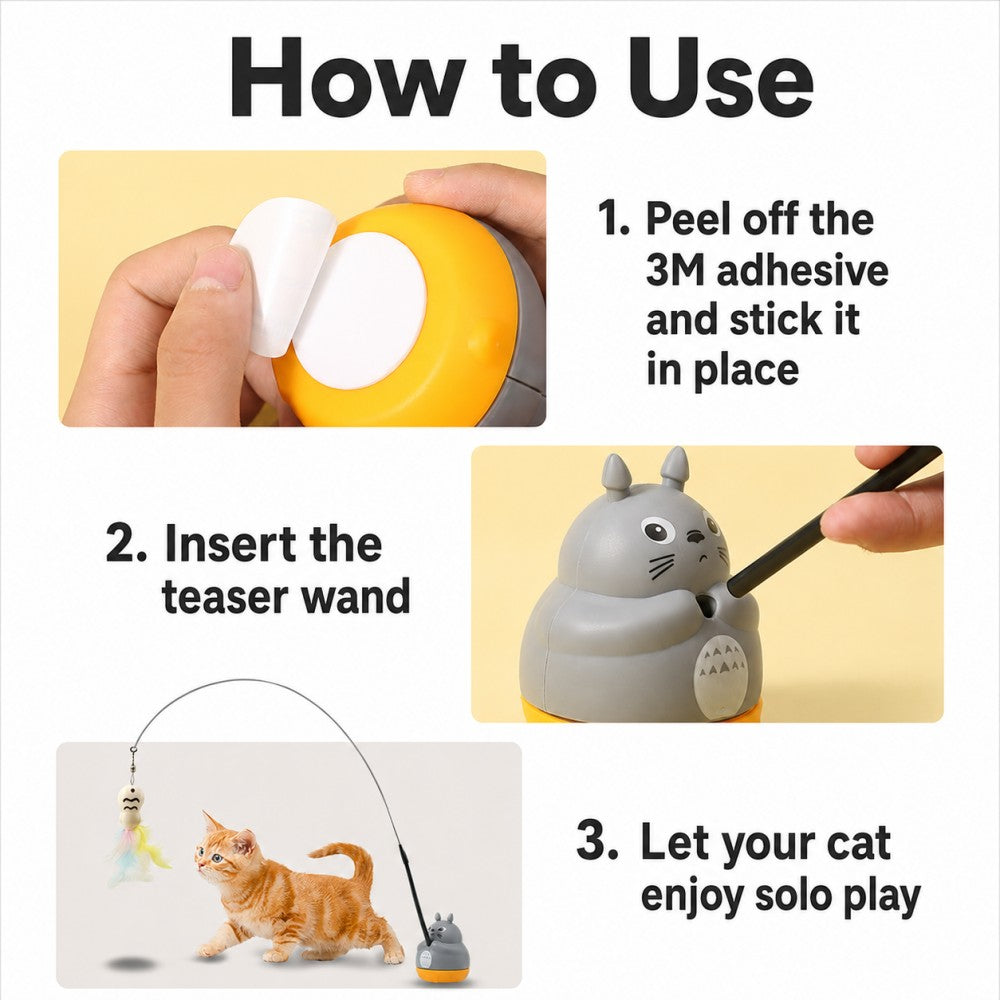 360° Rotating Cat Fishing Wand – Feather & Bell Interactive Toy