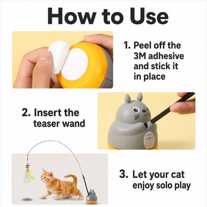 360° Rotating Cat Fishing Wand – Feather & Bell Interactive Toy