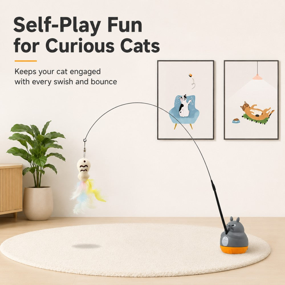 360° Rotating Cat Fishing Wand – Feather & Bell Interactive Toy