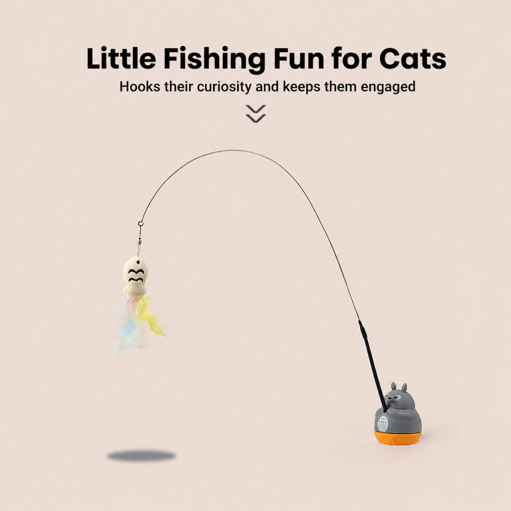 360° Rotating Cat Fishing Wand – Feather & Bell Interactive Toy