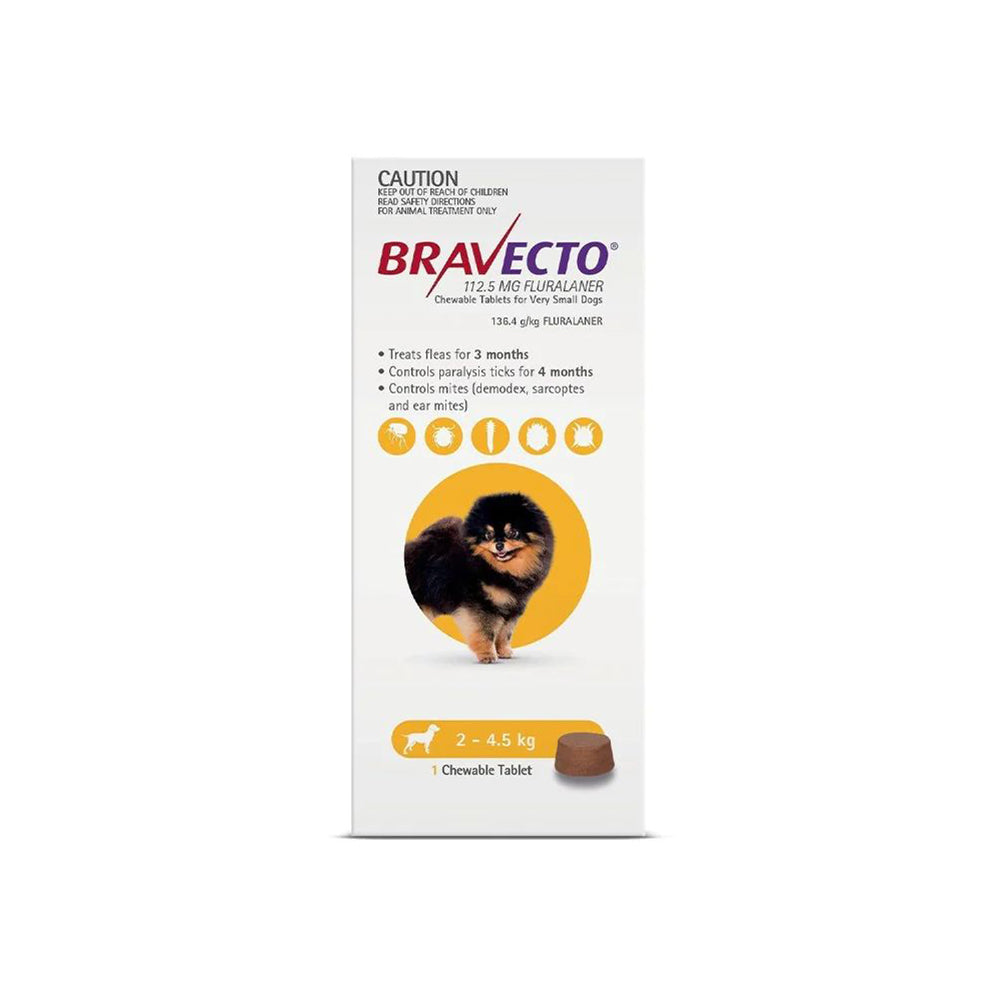 BRAVECTO Fleas & Ticks Management for very small dogs (2-4.5kg) 1 chew