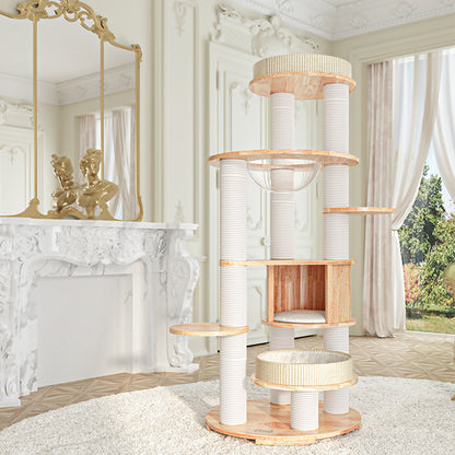 HONEYPOTCAT MZ Varnished Solid Wood Cat Tower With Capsule - 163cm