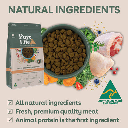 PURE LIFE Freeze-Dried Raw-Coated Chicken & Turkey Puppy Dry Dog Food