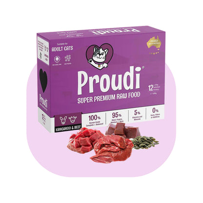 PROUDI Premium Frozen Kangaroo & Beef Raw Cat Food 1.08Kg