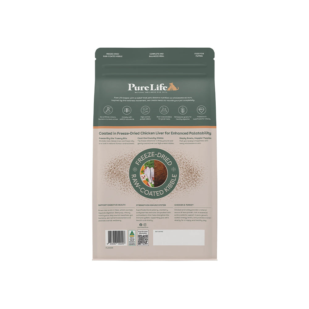 PURE LIFE Freeze-Dried Raw-Coated Chicken & Turkey Puppy Dry Dog Food
