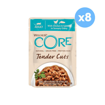 WELLNESS Core Tender Cuts With Chicken & Salmon in Savoury Gravy Wet Cat Food 85g x 8