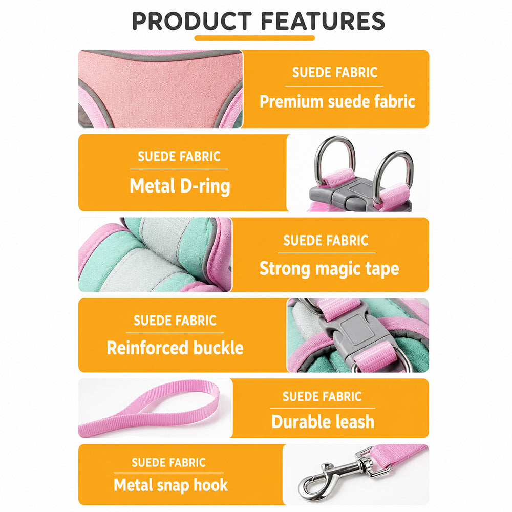 Pet Harness & Leash Set | Escape Proof Reflective | Cats, Dogs, Rabbits & More