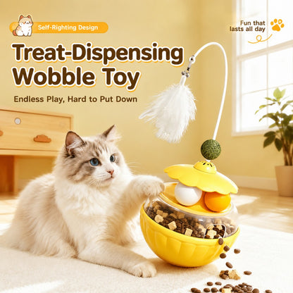 Interactive Treat Dispensing Cat Toy – Feather & Catnip Self-Play Puzzle Toy