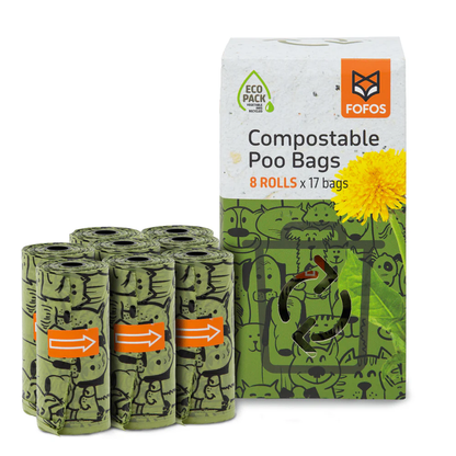 FOFOS Dog Poo Compostable Waste Bag 8 Rolls（136bags）