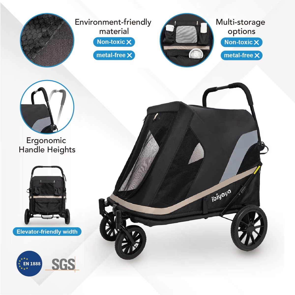 IBIYAYA Grand Cruiser Dog Stroller For Up To 50Kg