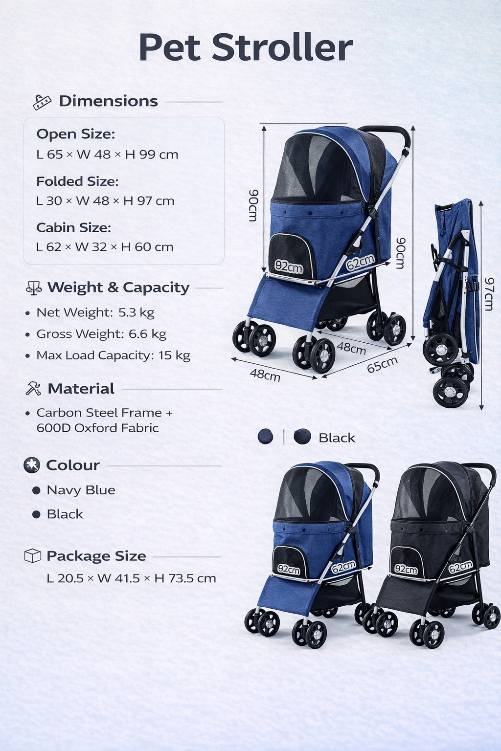 Easy Fold Pet Stroller - One-Touch Folding Design