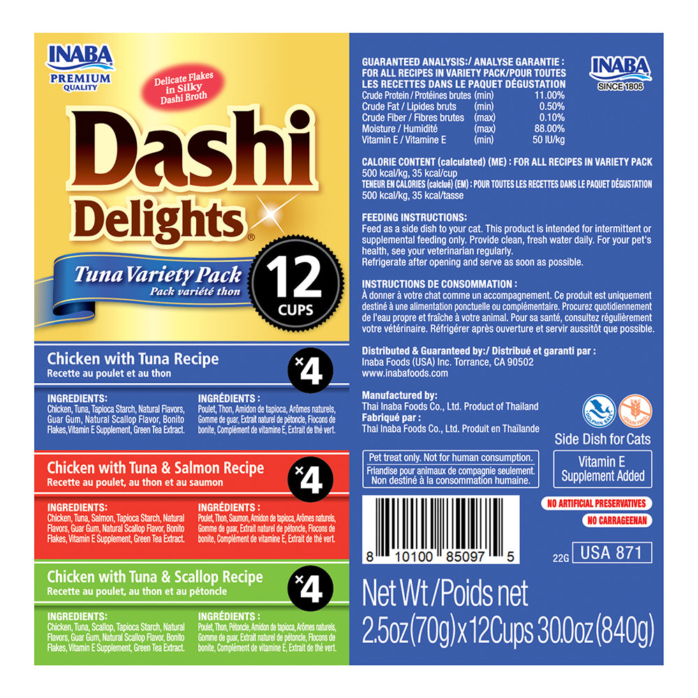 INABA Dashi Delights Tuna Variety Pack 12 Cups 420g (35g x 12) USA-871