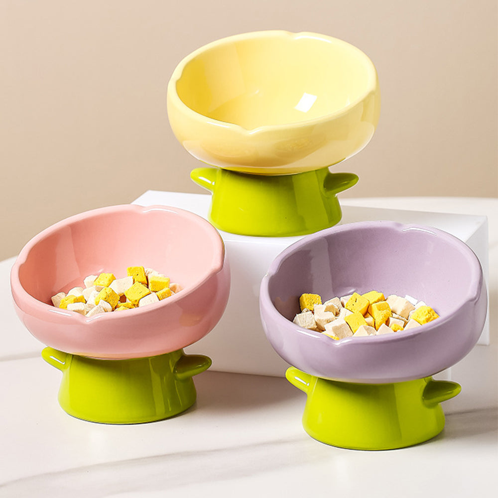 Beveled Ceramic Petal Pet Bowl 220ml
