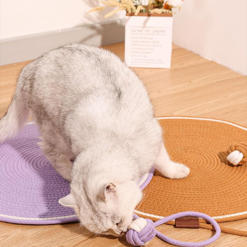 Washable Woven Cat Scratching Mat With Ball