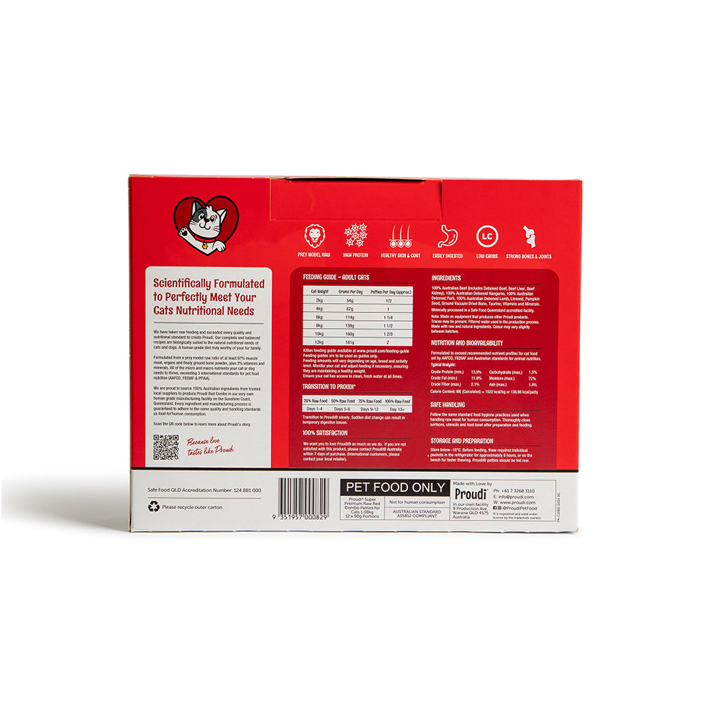 PROUDI Premium Frozen Red Combo Raw Cat Food 1.08kg