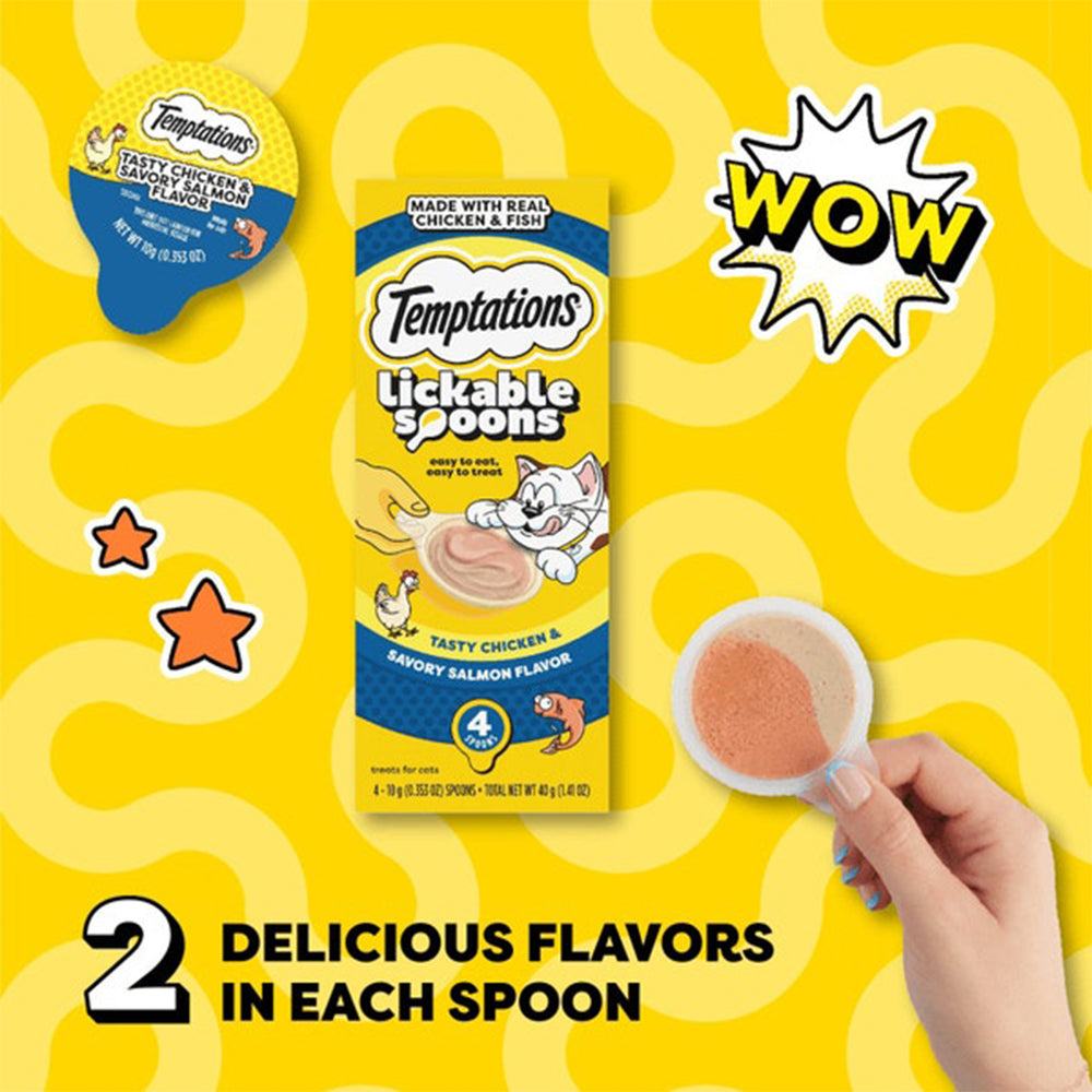 TEMPTATIONS Creamy Spoons Tasty Chicken & Savory Salmon Cat Treats 10g x 4