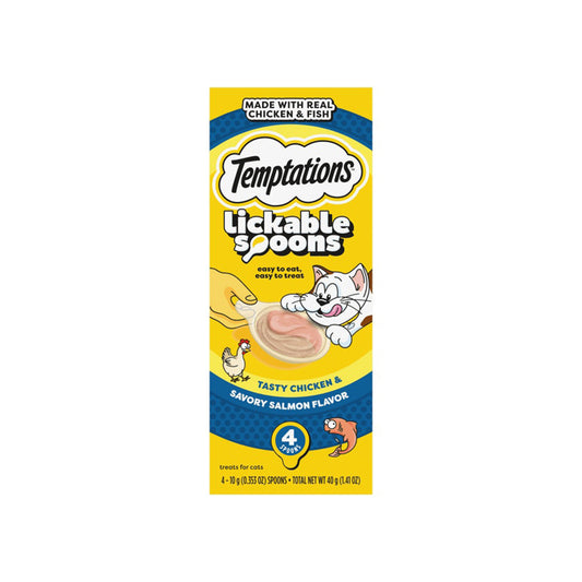 TEMPTATIONS Creamy Spoons Tasty Chicken & Savory Salmon Cat Treats 10g x 4