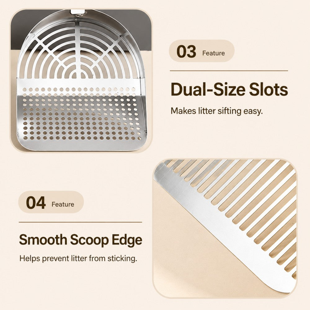 Stainless Steel Cat Litter Scoop – Wooden Handle Fine Slot Design