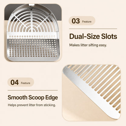 Stainless Steel Cat Litter Scoop – Wooden Handle Fine Slot Design