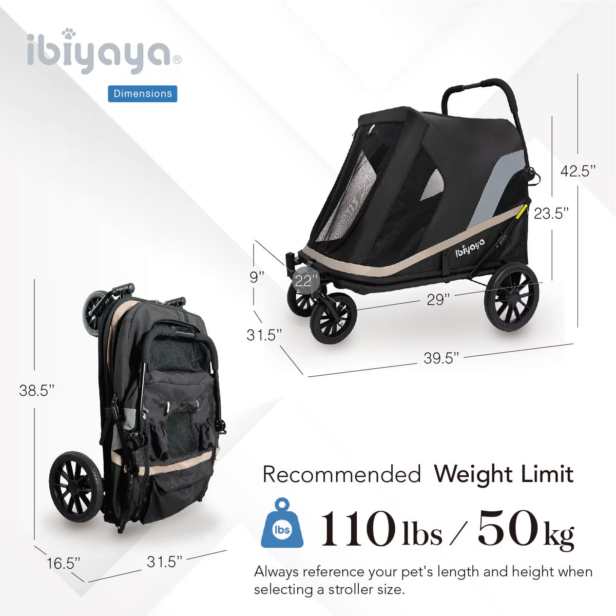 IBIYAYA Grand Cruiser Dog Stroller For Up To 50Kg