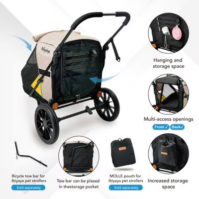 IBIYAYA Minika 3-in-1 Pet Stroller System Foldable Dog Bicycle Trailer & Indoor-Outdoor Kennel – Arizona Tan