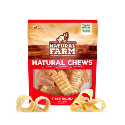 NATURAL FARM Beef Trachea Chews 3"/12 Count Dog Treats — product