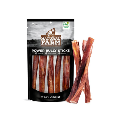 NATURAL FARM Power Bully Sticks 12" /5 Count 2-In-1 Dog Treats — product