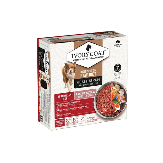 IVORY COAT Healthspan Raw Diet Beef Frozen Dog Patties 12x227g