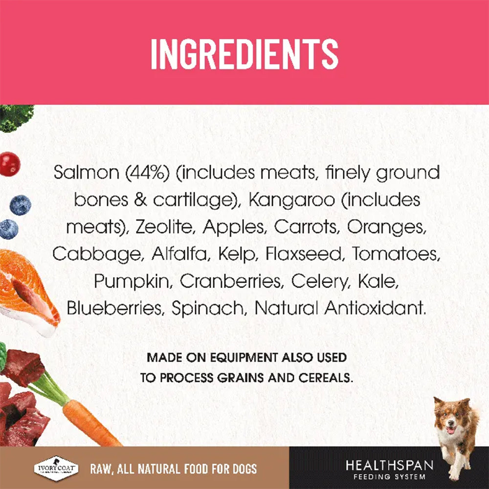 IVORY COAT Healthspan Sensitive Recipe Salmon & Kangaroo Frozen Dog Patties 12x227g