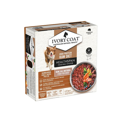 IVORY COAT Healthspan Raw Diet Single Protein Kangaroo Frozen Dog Patties 12x227g