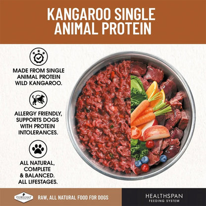 IVORY COAT Healthspan Raw Diet Single Protein Kangaroo Frozen Dog Patties 12x227g