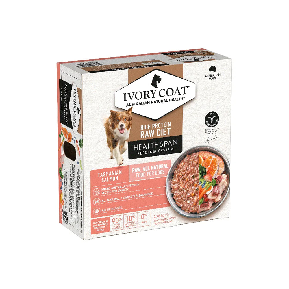 IVORY COAT Healthspan Raw Diet Salmon Frozen Dog Patties 12x227g