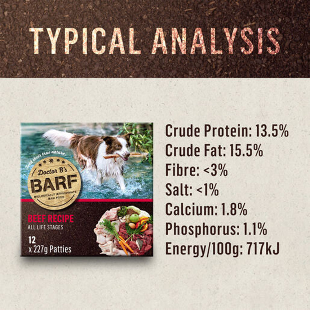 Doctor B's BARF Beef All Life Stages Frozen Raw Dog Food 12 x 227g