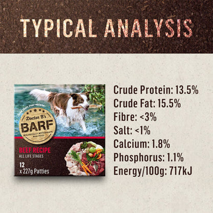 Doctor B's BARF Beef All Life Stages Frozen Raw Dog Food 12 x 227g