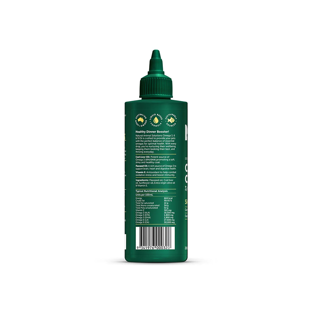 NAS NATURAL ANIMAL SOLUTIONS Omega 3 6 & 9 Oil For Dogs & Cats 200ml