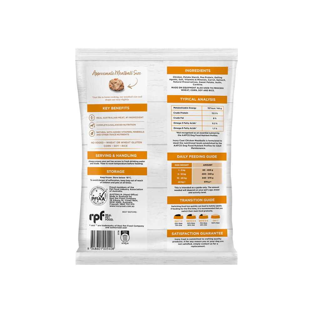 IVORY COAT Grain Free Chicken Meatballs Frozen Adult Dog Food 700g