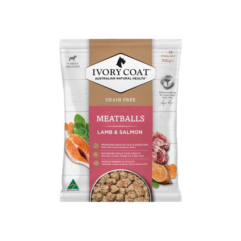 IVORY COAT Grain Free Lamb & Salmon Meatballs Frozen Adult Dog Food 700g