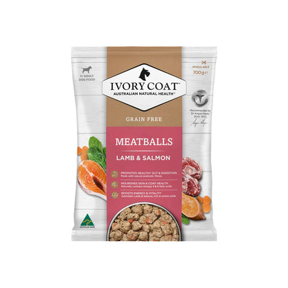 IVORY COAT Grain Free Lamb & Salmon Meatballs Frozen Adult Dog Food 700g